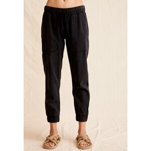 Bella Dahl Pocket Shiny Jogger Chelsea Black Crop Elastic Cuff Drawstring Waist